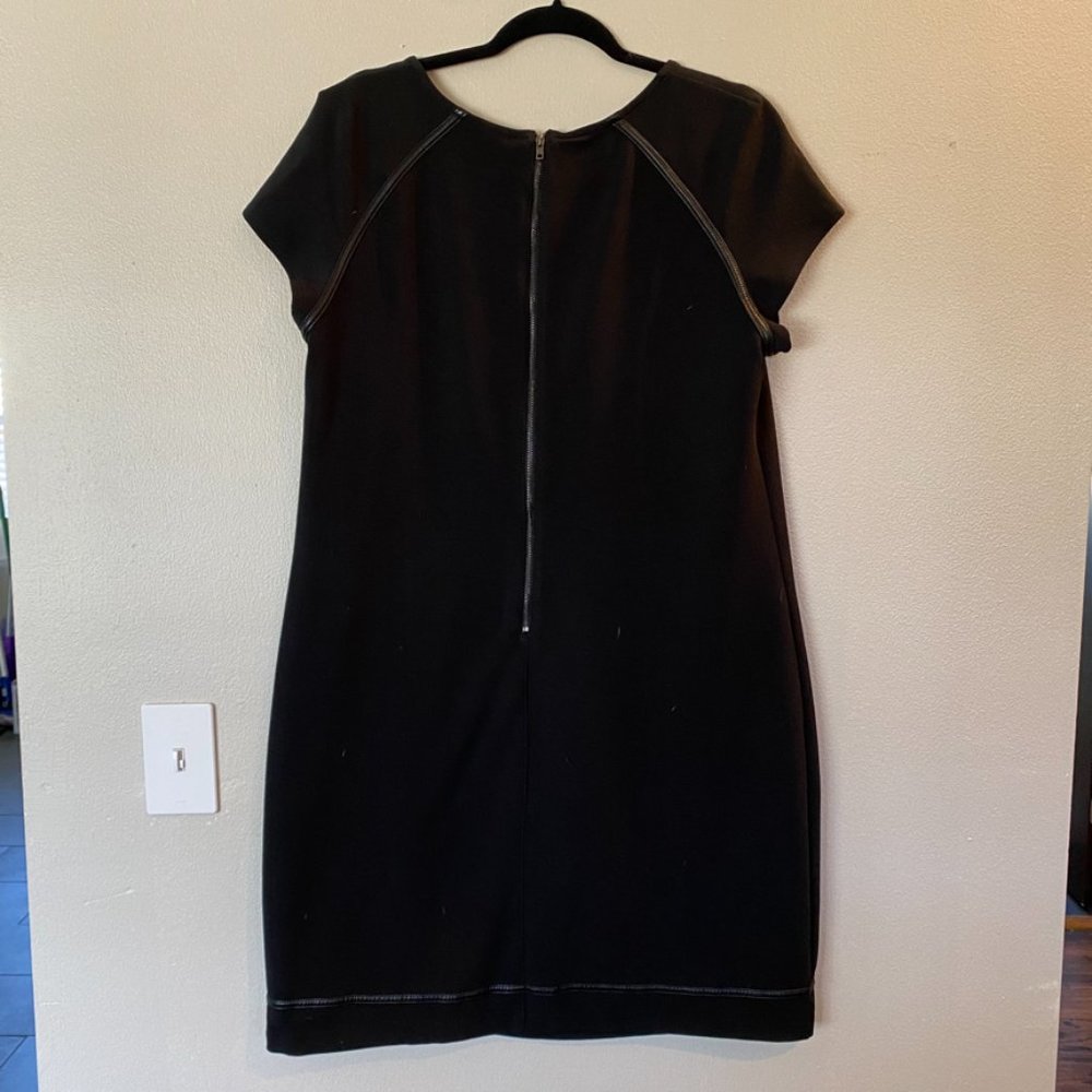 Massimo Dutti Black Dress with Leather Piping and Sleeves XXL - Picture 3 of 3